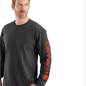 Carhartt Dearborn Men's Charcoal Long Sleeve Tee with Orange Logo